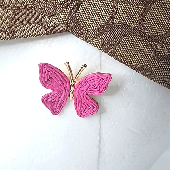 Sun Star Fashion Butterfly Shape Raffia Pink Earrings - Picture 4 of 5